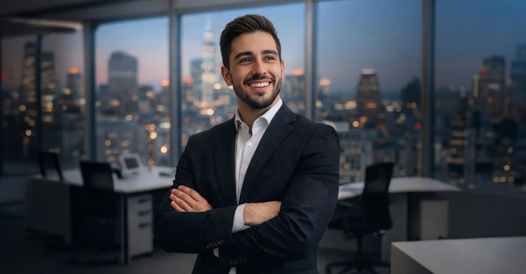 hombre ejecutivo en medio de una oficina